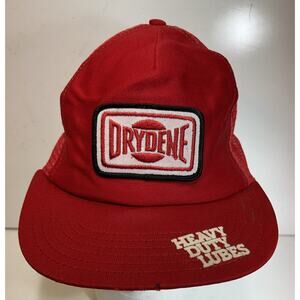 Vintage Drydene Heavy Duty Lubes Trucker Hat Cap Red Mesh Snap Back Made in USA